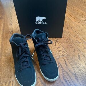 Sorel Womens Black waterproof  Sneaker booties  with White Soles